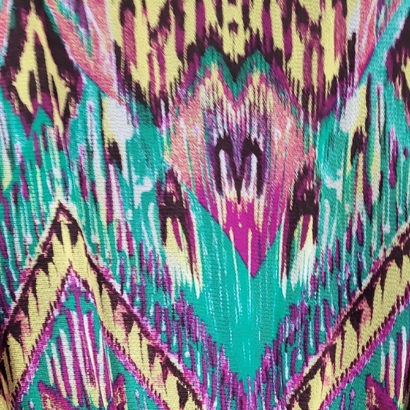 Y2K INC Geometric Peplum Women Top Multicolor Size L Nylon Flutter Sheer Sleeve - Picture 10 of 15